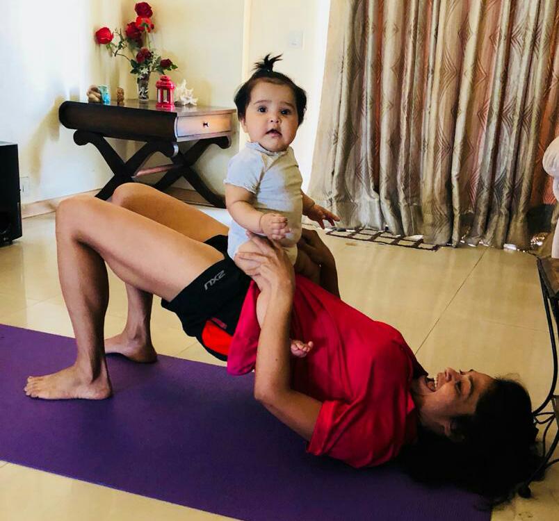 Running while pregnant - Sanchari sarkar with her daughter